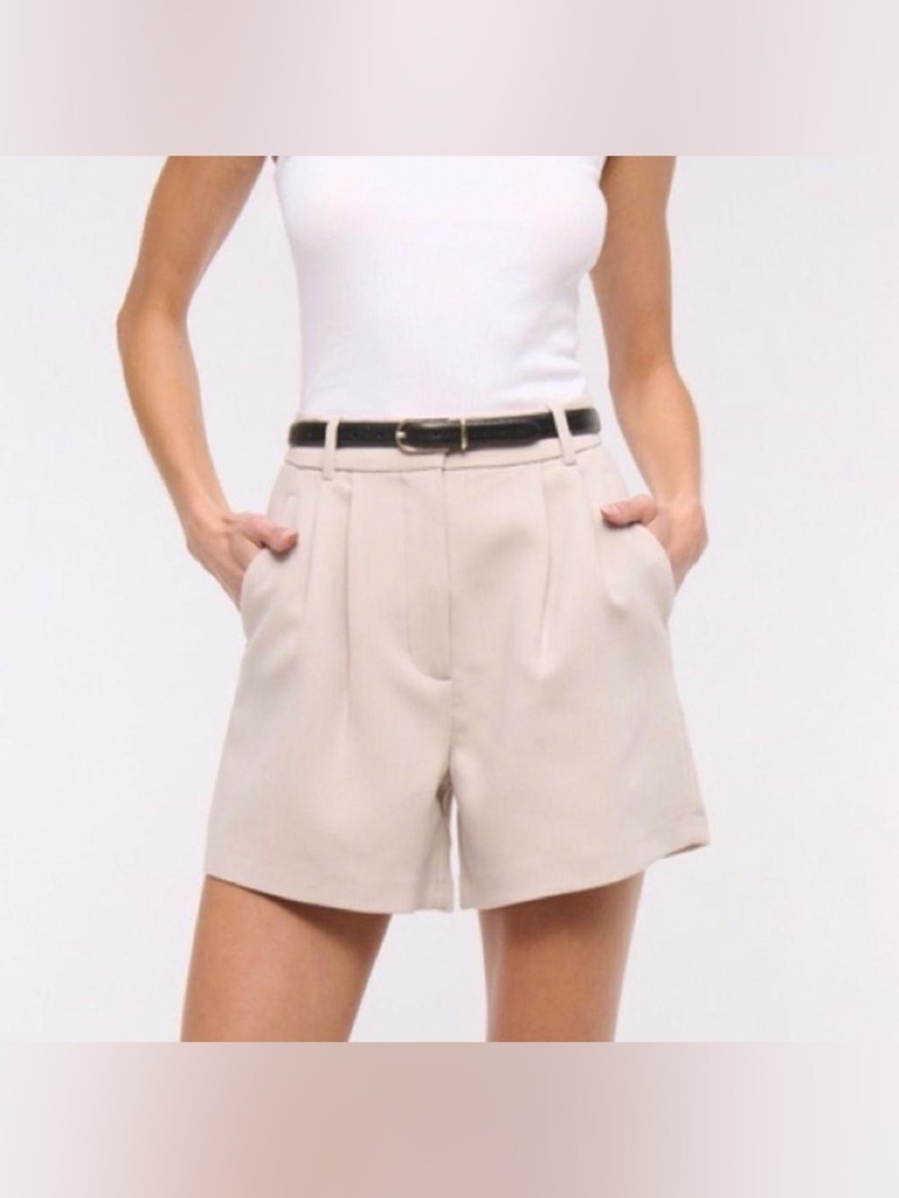 Abercrombie & Fitch Curve Love A&F Sloane Low Rise Tailored Short Beige size 32 - Picture 2 of 7